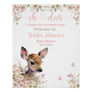 Póster Chica de Baby Shower Woodland Deer