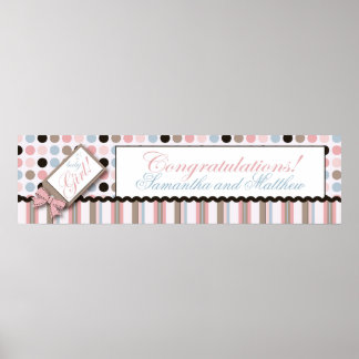 Póster Chica de banner de Baby Shower Dot & Stripe