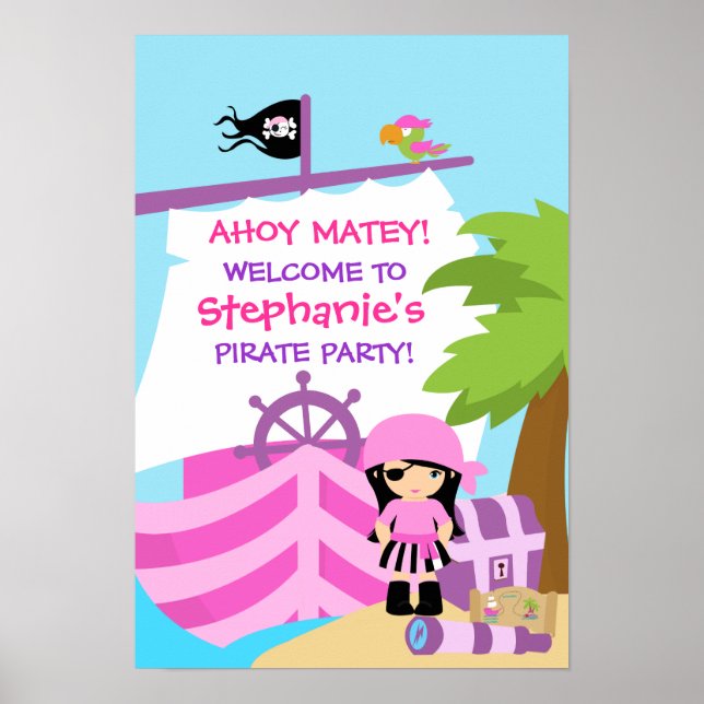 Póster Chica de Barco Pirata Poster del Partido de Cumple (Frente)