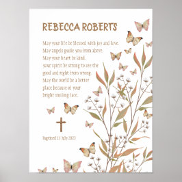 Póster Chica de bautismo Poster de mariposas acuarela