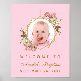 Póster Chica de bautismo rosa foto orquídeas signo de bie