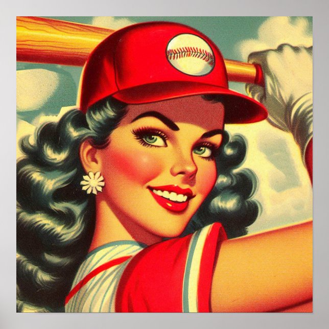Póster Chica de béisbol retro (Frente)