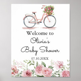 Póster Chica de bicicleta rosa cúpula Baby Shower