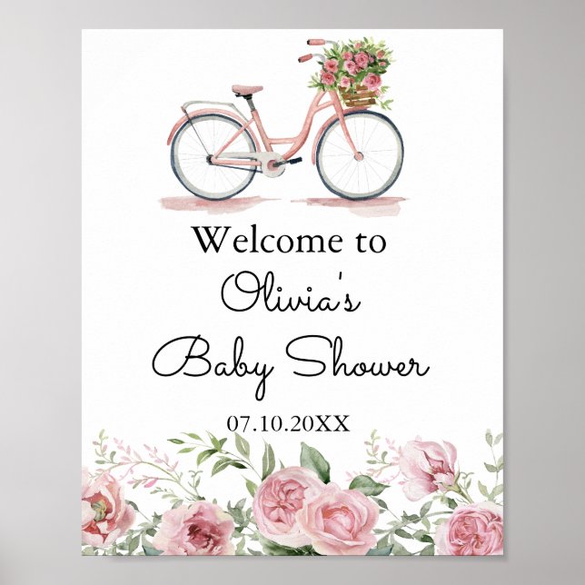 Póster Chica de bicicleta rosa cúpula Baby Shower (Frente)