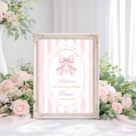 Póster Chica de Bienvenida al Bautizo con Lazo Rosa Elega
