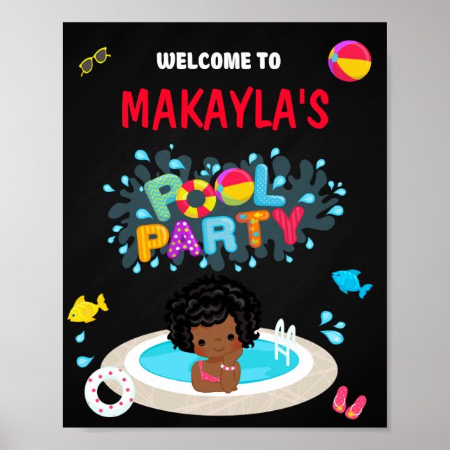 Póster Chica de bienvenida de piscina signo de fiesta  na (Frente)