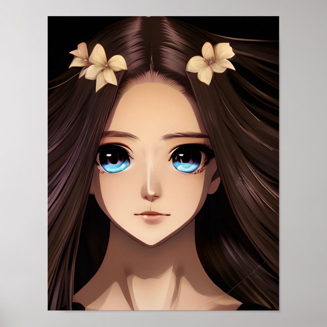 Póster Chica de Blue Eyed Brunette Anime (Frente)