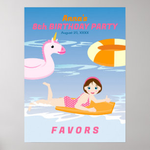 Póster Chica de bodyboard divertida fiesta de cumpleaños