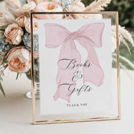 Póster Chica de Bow rosado Baby Shower Libros y regalos