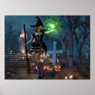 Póster Chica de brujas de Halloween en el bosque