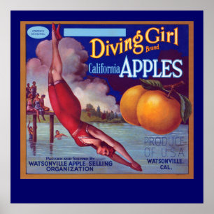 Póster Chica de buceo manzanas