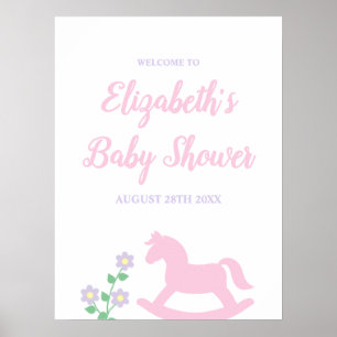 Póster Chica de Caballo de Balanza Rosa Baby Shower