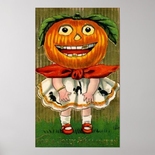 Póster Chica de cabeza de calabaza de Halloween (Frente)