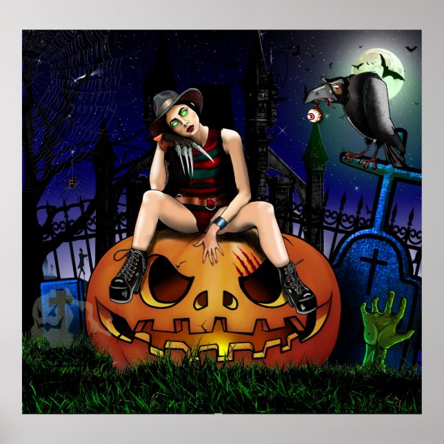 Póster Chica de calabaza de Halloween (Frente)