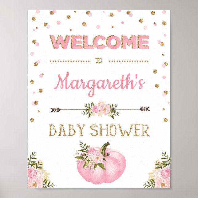 Póster Chica de calabaza signo de bienvenida Baby Shower  (Frente)