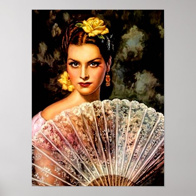 Póster Chica de calendario mexicano hermoso con ventilado (Frente)