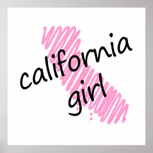 Póster Chica de California con mapa de California en decl