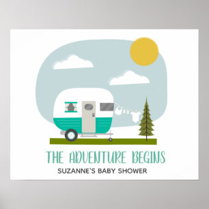 Póster Chica de Camper Retro Turquoise Adventure Baby Sho