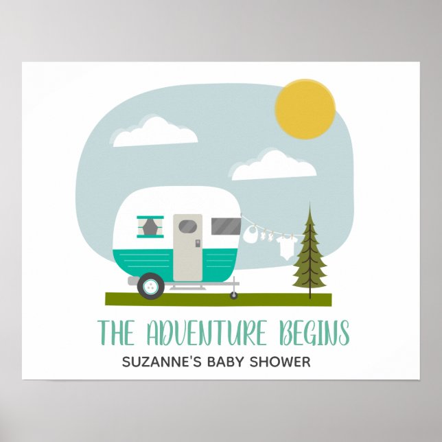 Póster Chica de Camper Retro Turquoise Adventure Baby Sho (Frente)