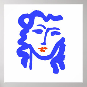 Póster Chica de cara azul de estilo Matisse