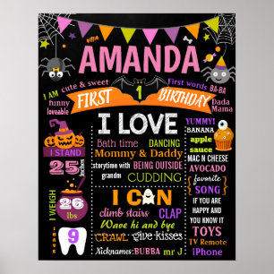 Póster Chica de cartón de primer cumpleaños de Halloween