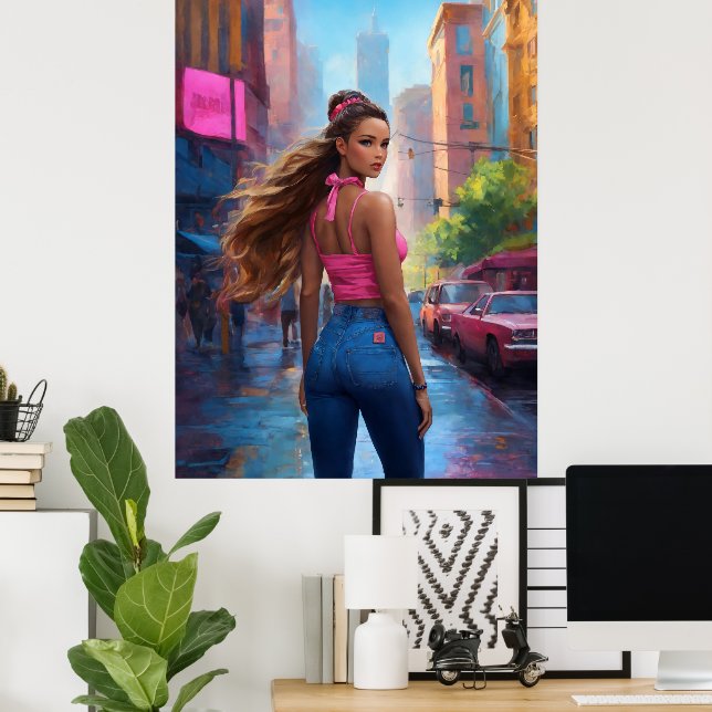 Póster Chica de Ciudad (Oficina en casa)