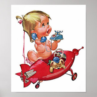 Póster Chica de cohetes retro