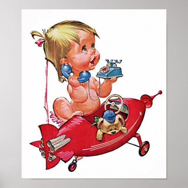 Póster Chica de cohetes retro (Frente)