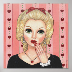 Póster Chica de collar cardíaco Cabeza rubia asa labios l