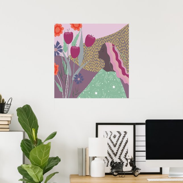 Póster chica de colores veraniegos (Oficina en casa)