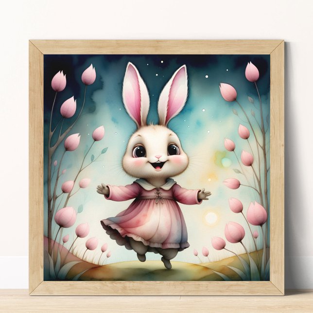 Póster Chica de conejito de cuento de hadas Imprimir Post (Fairytale Bunny Girl Print Cute Kids Poster)