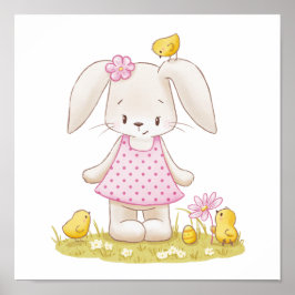 Póster Chica de conejo con traje rosado y chichas de Kawa