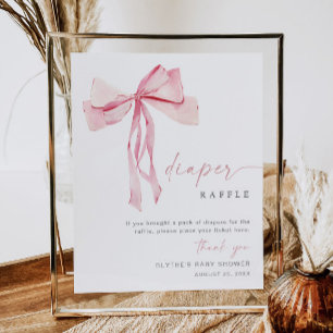 Póster Chica de Coquette de Rótulo Raffle de Bow Rosado