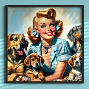 Póster Chica de cosecha cutánea con cachorros