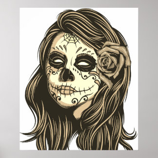 Póster Chica de cráneo de México