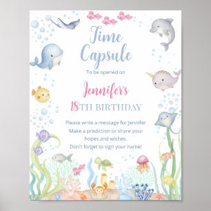Póster Chica de cumpleaños bajo el mar con acuarela