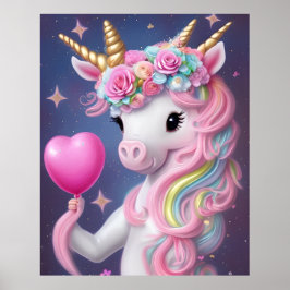 Póster Chica de cumpleaños bebé rosa Unicorn