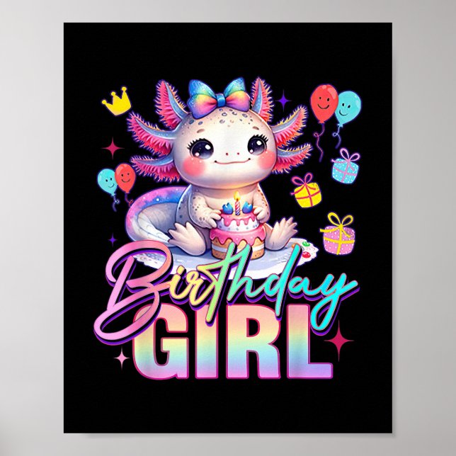 Póster Chica de cumpleaños Cute Axolotl Birthday Party Ki (Frente)
