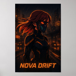 Póster Chica de Cyberpunk Anime - Ciudad de Neon