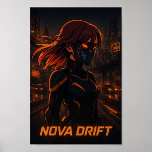 Póster Chica de Cyberpunk Anime - Ciudad de Neon