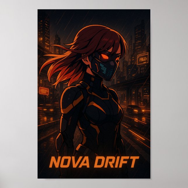 Póster Chica de Cyberpunk Anime - Ciudad de Neon (Frente)