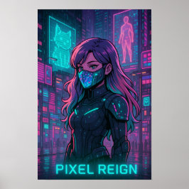 Póster Chica de Cyberpunk Anime - Ciudad Pixel