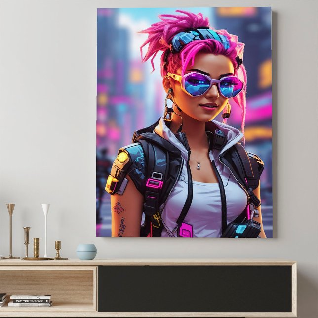 Póster Chica de Cyberpunk Futurista de Neon Rosa (Subido por el creador)