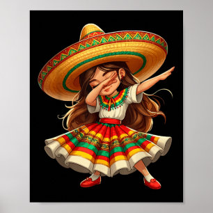 Póster Chica de Dabbing mexicano Sombrero Cinco de Mayo