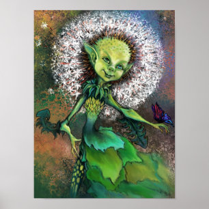 Póster Chica de Dandelion y Poster de mariposa - Pintura