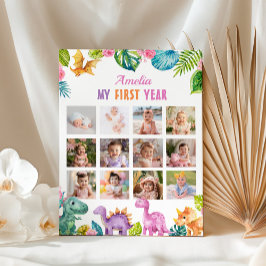 Póster Chica de dinosaurios 1er cumpleaños