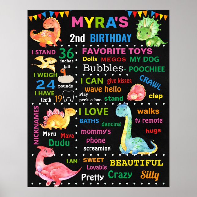Póster Chica de dinosaurios Hito de cumpleaños Dino (Frente)
