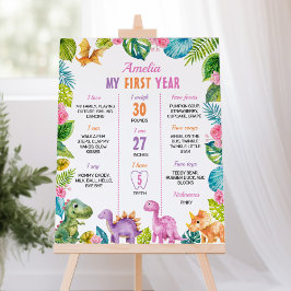 Póster Chica de dinosaurios Primer Poster de cumpleaños
