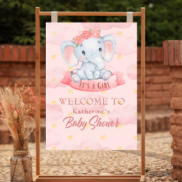 Póster Chica de elefante floral rosa Baby Shower