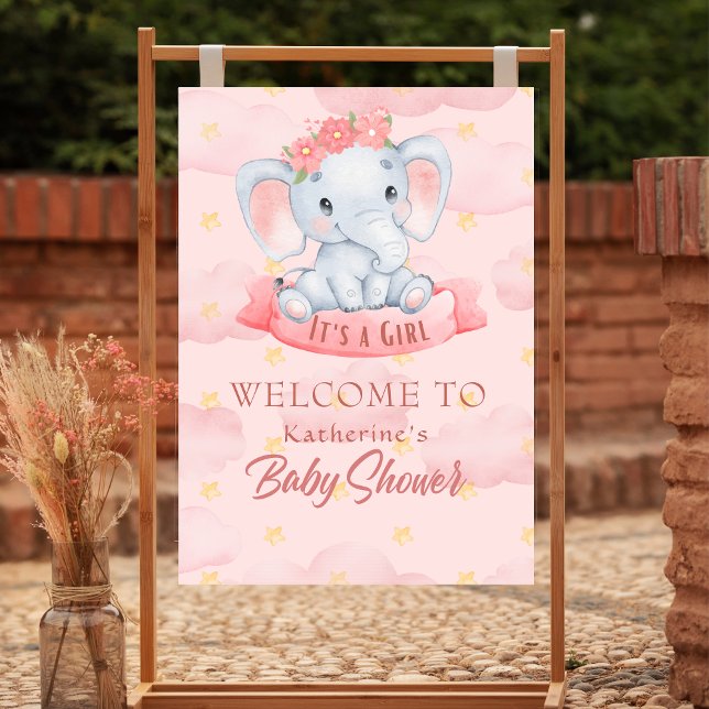 Póster Chica de elefante floral rosa Baby Shower (Subido por el creador)